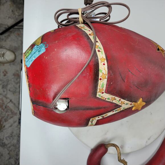 Hand Painted Lighted Santa Gourd Large 17” Holiday Christmas Folk Art Primitive - Picture 9 of 16